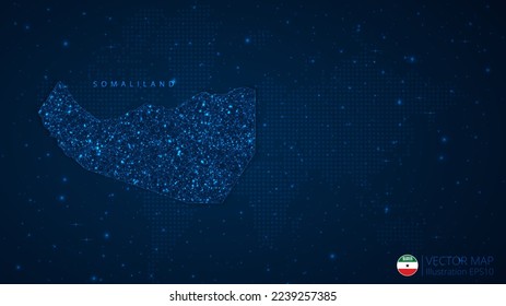 Mapa de diseño moderno de Somalilandia con formas poligonales sobre fondo azul oscuro. Esferas de malla de alambre de negocios a partir de escombros voladores. Concepto de ilustración vectorial de estilo de estructura azul.
