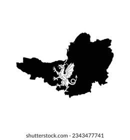 The map of the Somerset county with its flag in white and black colours isolated on white background. Vector illustration