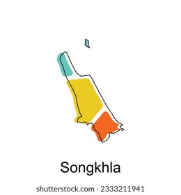 Map of Songkhla vector design template, national borders and important cities illustration