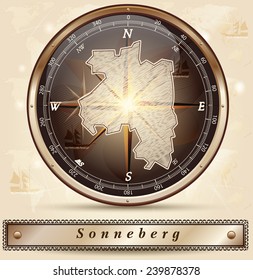 Map of Sonneberg with borders in bronze