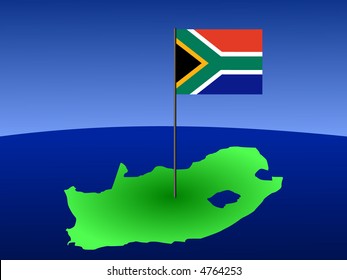 map of South Africa and South African flag on pole illustration