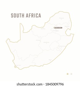 Map of South Africa with border, cities and capital Pretoria. Each city has separately for your design. Vector Illustration