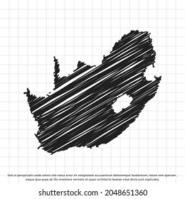 Map of South Africa freehand drawing on a sheet of exercise book. Vector illustration.