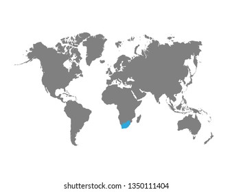 The map South Africa of is highlighted in blue on the world map