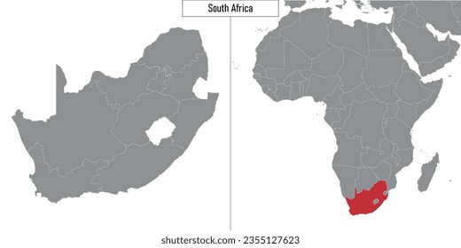 map of South Africa and location on Africa map. Vector illustration