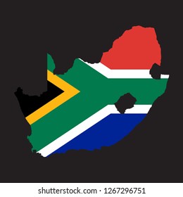 Map of South Africa with an official flag. Illustration on black background