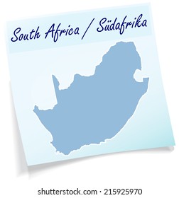 Map of south africa as sticky note in blue