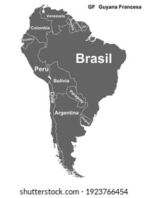 Map of South America with all countries 