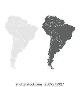 Map of south america. Argentina, Brazil, Chile, Colombia, Ecuador, Peru, Venezuela.