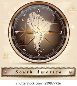 Map of South America with borders in bronze