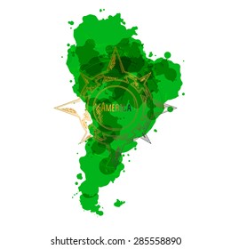 map of South America from the colored spots with a sign of the wind rose