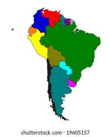 map of south america - colored vector illustration
