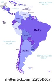 Map of South America continent