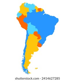 Map of South America with countries in color. Stylized map of South America in minimalistic modern style