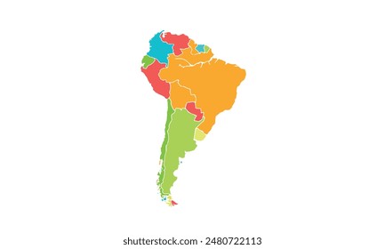 Mapa de sudamérica aislado estilo colorido moderno. para diseños de Sitio web, fondo, educación, preciso, personalizable, viajes por todo el mundo, mapa silueta de fondo, geografía de la tierra, política, informes.