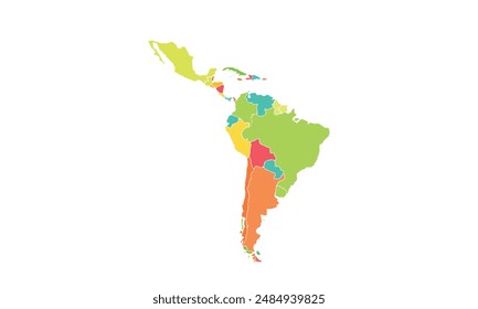 Map of south America isolated modern colorful style. for website layouts, background, education, precise, customizable, Travel worldwide, map silhouette backdrop, earth geography, political.