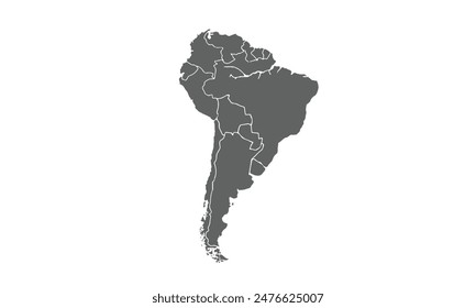 Map of south america isolated on white background. for website layouts, background, education, precise, customizable, Travel worldwide, map silhouette backdrop, earth geography, political, reports.