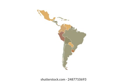 Map of south America isolated .vintage color style. for website layouts, background, education, precise, customizable, Travel worldwide, map silhouette backdrop, earth geography, political, reports.