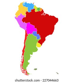 Map of South America. Separable Borders