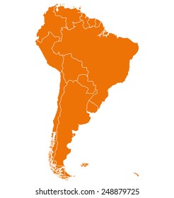 Map of South America. Separable Borders