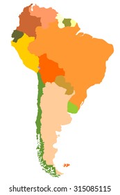 Map of South America with separated countries isolated on white background. 