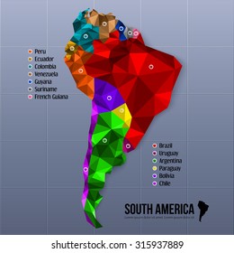 Map South America showing states in polygonal style.
