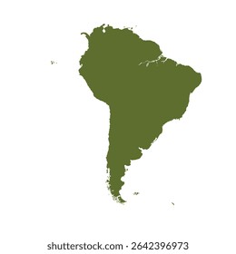 Map of South America, sign silhouette. World Map Globe. Vector Illustration isolated on transparent background. Latin American continent.