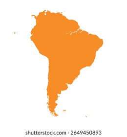Map of South America, sign silhouette. World Map Globe. Vector Illustration isolated on transparent background. Latin American continent.