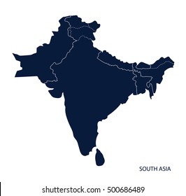 Map of South Asia. Vector.