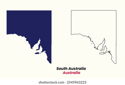 Map of South Australia, Map of South Australia with fill colour and outline, Map of Australia state South Australia.