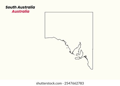 Mapa de Australia del Sur, Mapa de Australia del Sur con un esquema, Mapa de Australia estado Ilustración vectorial del Sur, Australia.
