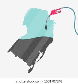 Map of South being fueled by oil. Gas pump fueled map. On the map there is glass reflection. Brazilian region. Conceptual. Oil producing or importing regions.