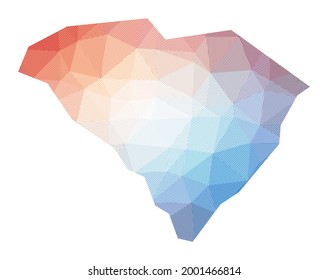 Map of South Carolina. Low poly illustration of the us state. Geometric design with stripes. Technology, internet, network concept. Vector illustration.