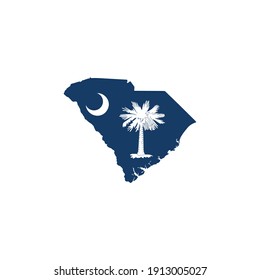 Map of South Carolina with the name of the US state and the flag