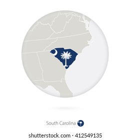 Map of South Carolina State and flag in a circle. South Carolina US State map contour with flag. Vector Illustration.