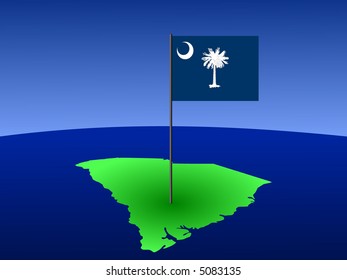 map of South Carolina and their flag on pole illustration