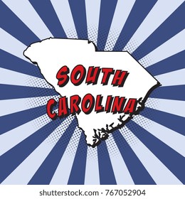 map of south carolina u.s. state in pop art style with dotted shadows and radial lines in shape of rays