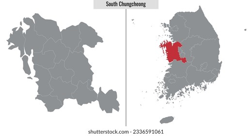 map of South Chungcheong state of South Korea and location on Korean map