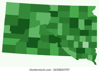 Map of South Dakota with counties. Just a simple state border map with county division. Green color palette. Blank State of South Dakota shape with administrative division. Vector illustration.