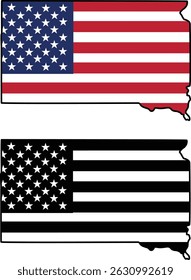 Mapa del diseño del estado de Dakota del Sur con la bandera de Estados Unidos