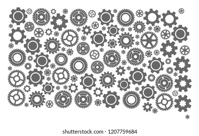 Map of South Dakota State formed with gray gear symbols. Vector abstract collage of map of South Dakota State with machinery symbols. Engineering flat design for industry posters.