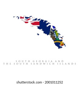 map of South Georgia and the South Sandwich Islands. Shape map and flag of South Georgia and the South Sandwich Islands country.