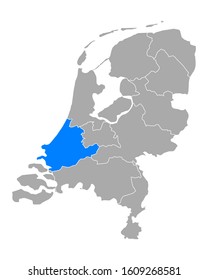 Map of South Holland in Netherlands on white