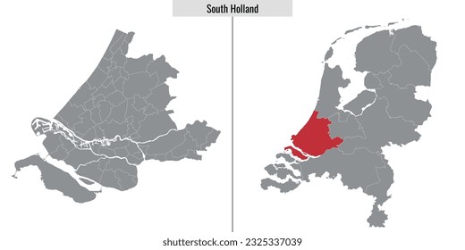 map of South Holland region of Netherlands and location on Dutch map