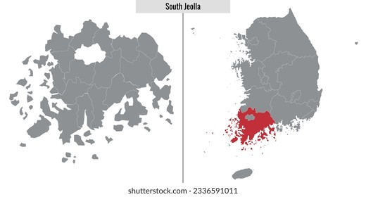 map of South Jeolla state of South Korea and location on Korean map