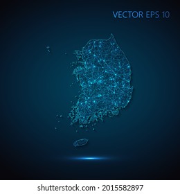 Mapa de la ilustración abstracta de Corea del Sur de la comunicación social global, mapa poligonal con puntos de conexión y líneas. Ilustración vectorial eps 10.