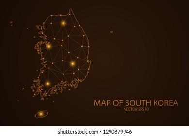 Map of South Korea - Abstract mash line and point scales on dark background. 3D mesh polygonal network connections.Vector illustration eps 10. 