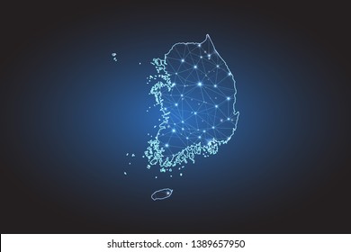 Map of South Korea - Abstract mash line and point scales on circuit dark background. Wire frame 3D mesh polygonal network line, design sphere, dot and structure. Vector illustration eps 10.