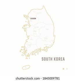 Map of South Korea with border, cities and capital Seoul. Each city has separately for your design. Vector Illustration