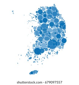 map of south korea filled with circles of different sizes and shades of color isolated on white background